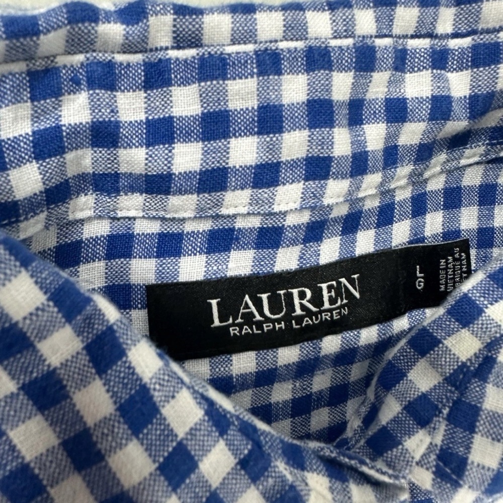 Lauren Ralph Lauren Shirt Mens Sz L Blue Plaid Linen Button Up Black Label - Picture 6 of 9